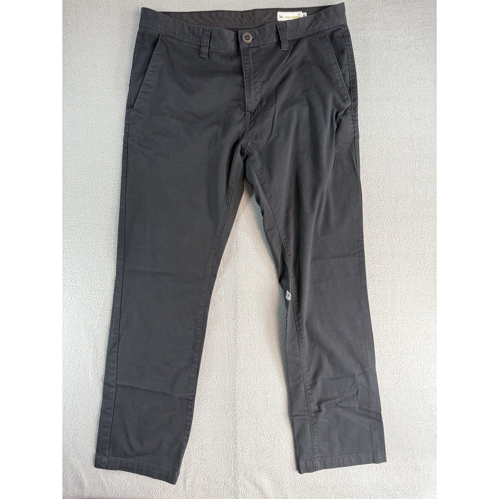 Volcom Pants Mens 36x30 Black Regular Fit Chino Straight Leg Casual Logo Tab